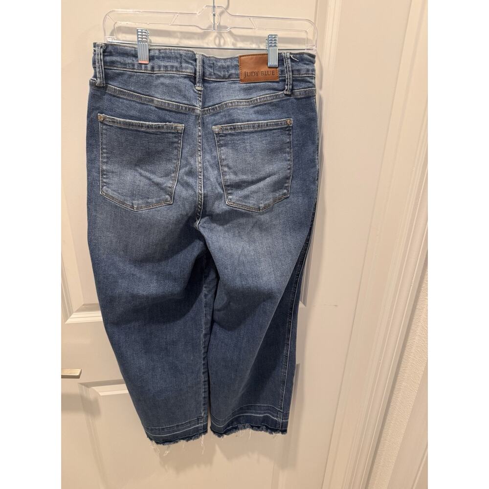Judy Blue Women's 13/31 Jean Blue Wide Leg Crop Frayed Hem High Rise Denim - Picture 8 of 9